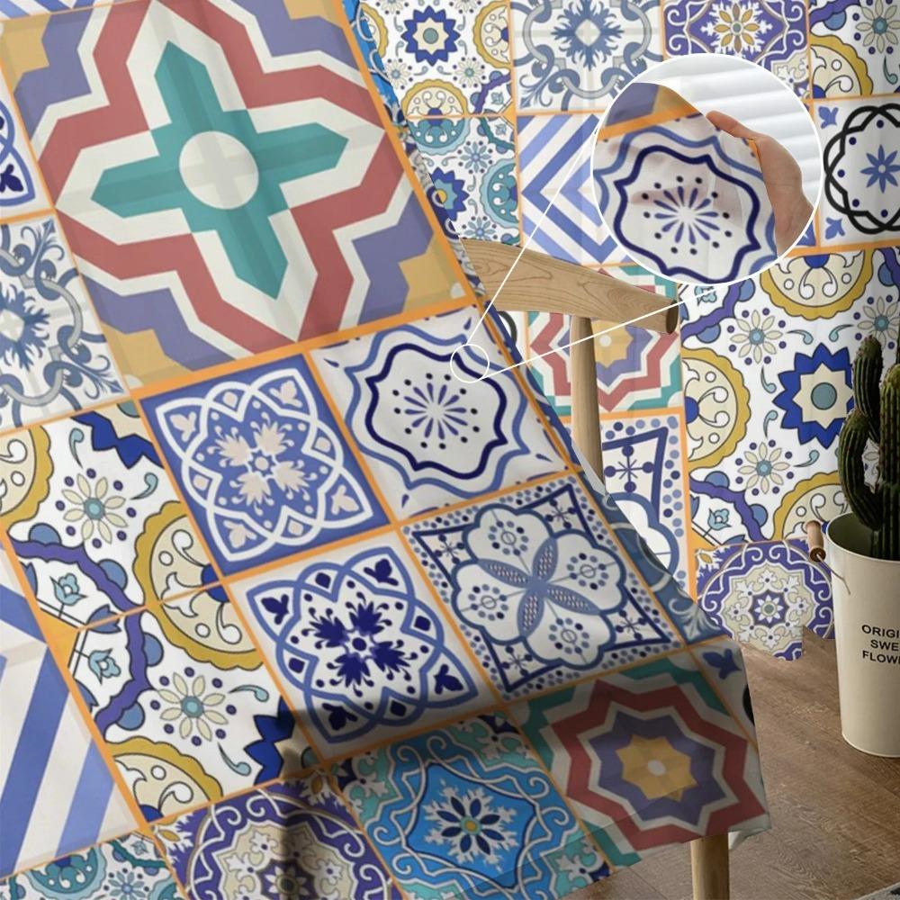 Moroccan Tiles Colorful Arabesque Tulle Sheer Window Curtains for Living Room the Bedroom Modern Voile Organza Curtains Drapes