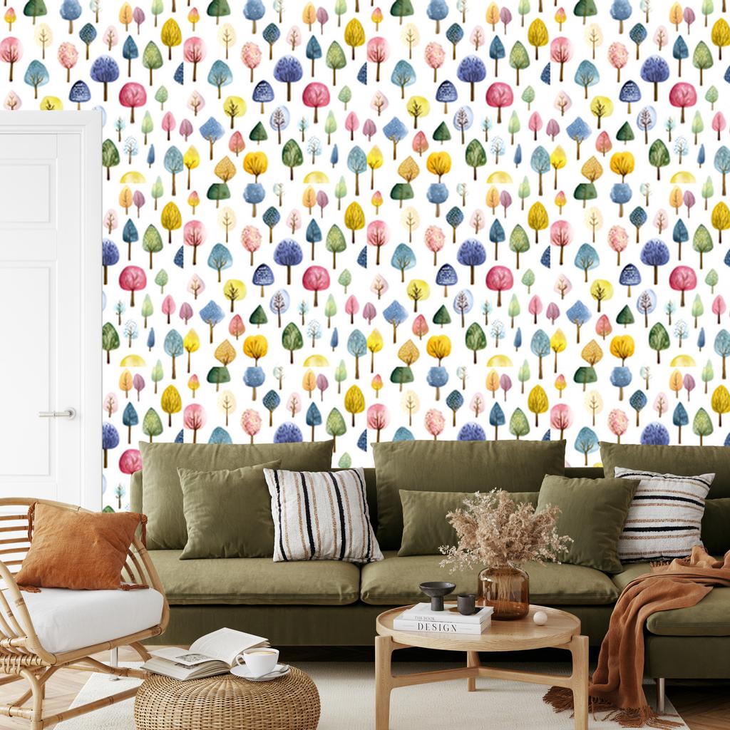 Flowers and Leaves Wallpaper White, Cream and Blue for Living Room and Bedroom 50x1000