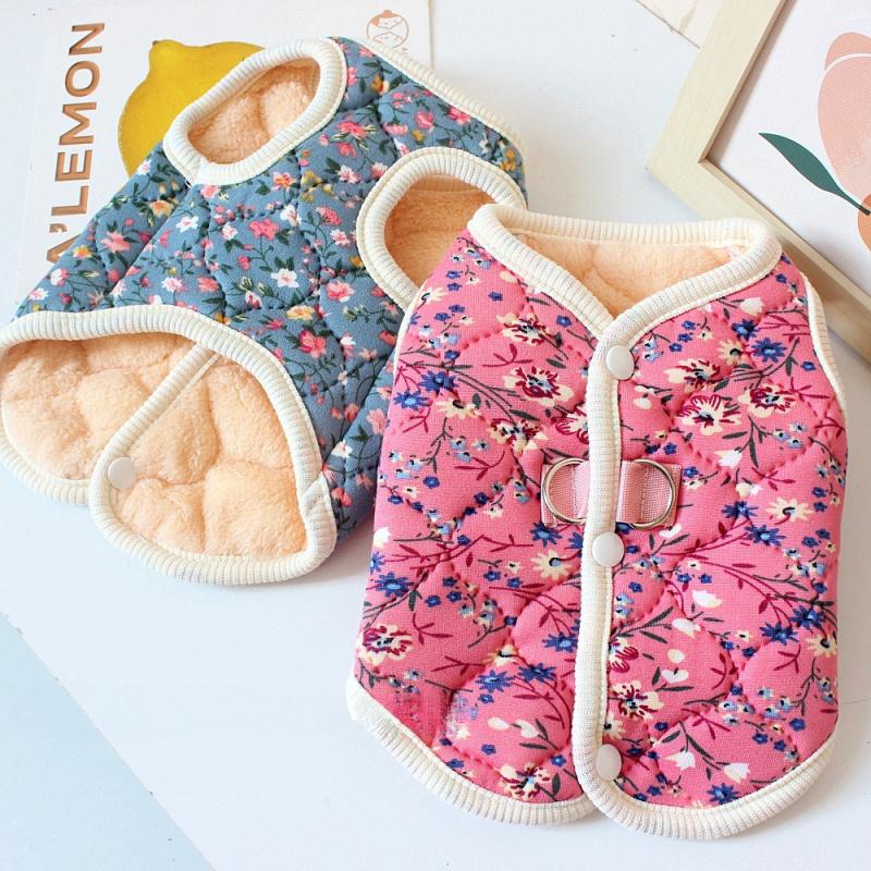 Winter Floral Dog Vest Jacket  Warm Sleeveless Pet Coat for Small Dogs and Cats Chihuahua Yorkie Dachshund