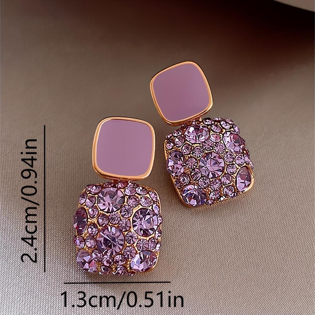 1 Pair Japanese Korean Square Drop Earrings, Artificial Glass Inlaid Pendant, Sparkly Fashion Jewelry for Women Party Daily Gift
