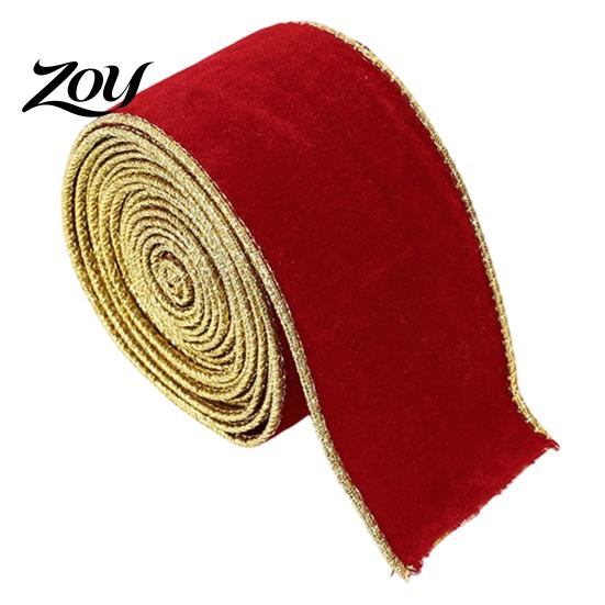 Potřeby pro ruční práce na svátky Sametová vánoční stuha, 2,5 x 78 palců stuha s drátkem a zlatými okraji Široké věnce Balení dárků, Výroba mašlí, Kutilské projekty,