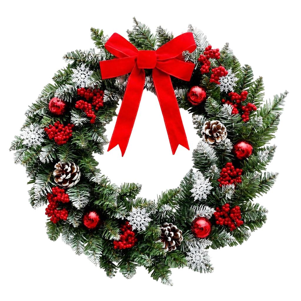 Ghirlanda di Natale con Rosso - 40cm Decorazione da Appendere alla Porta per Festa di Natale e Arredamento Casa