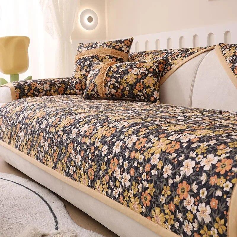 Baumwolle Ländlich Floral Couchkissen Bequem Atmungsaktiv Rutschfest Sofa Handtuch Vielseitig Hochwertig Weich Wohnzimmer Dekoration