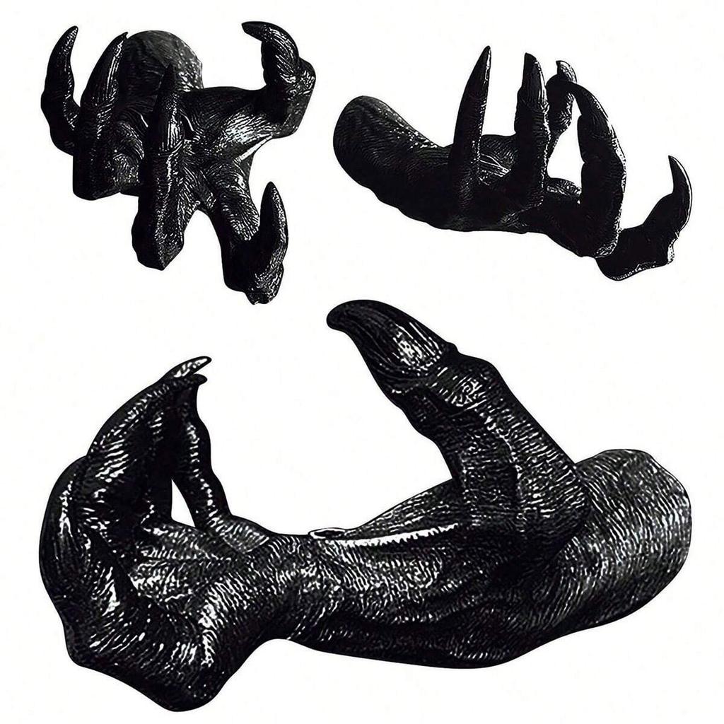 1pc, Black Resin Demon Claw Wall Hanger Halloween Party Decor Spooky 3D Hand Sculpture, Wall Mounted Jewelry Holder, Home Deco