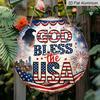 2D Flat - 1pc Round Aluminum Hanging Sign - "God Bless The USA" Patriotic Eagle & Firework Metal Wall Art, Decor for The 4Th of July, a Gift for