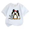 Lovely Ocean Animal Penguin Seal Print Children Black T Shirt Soft Polyester Short Sleeve Casual Daily Summer Wear For Kids