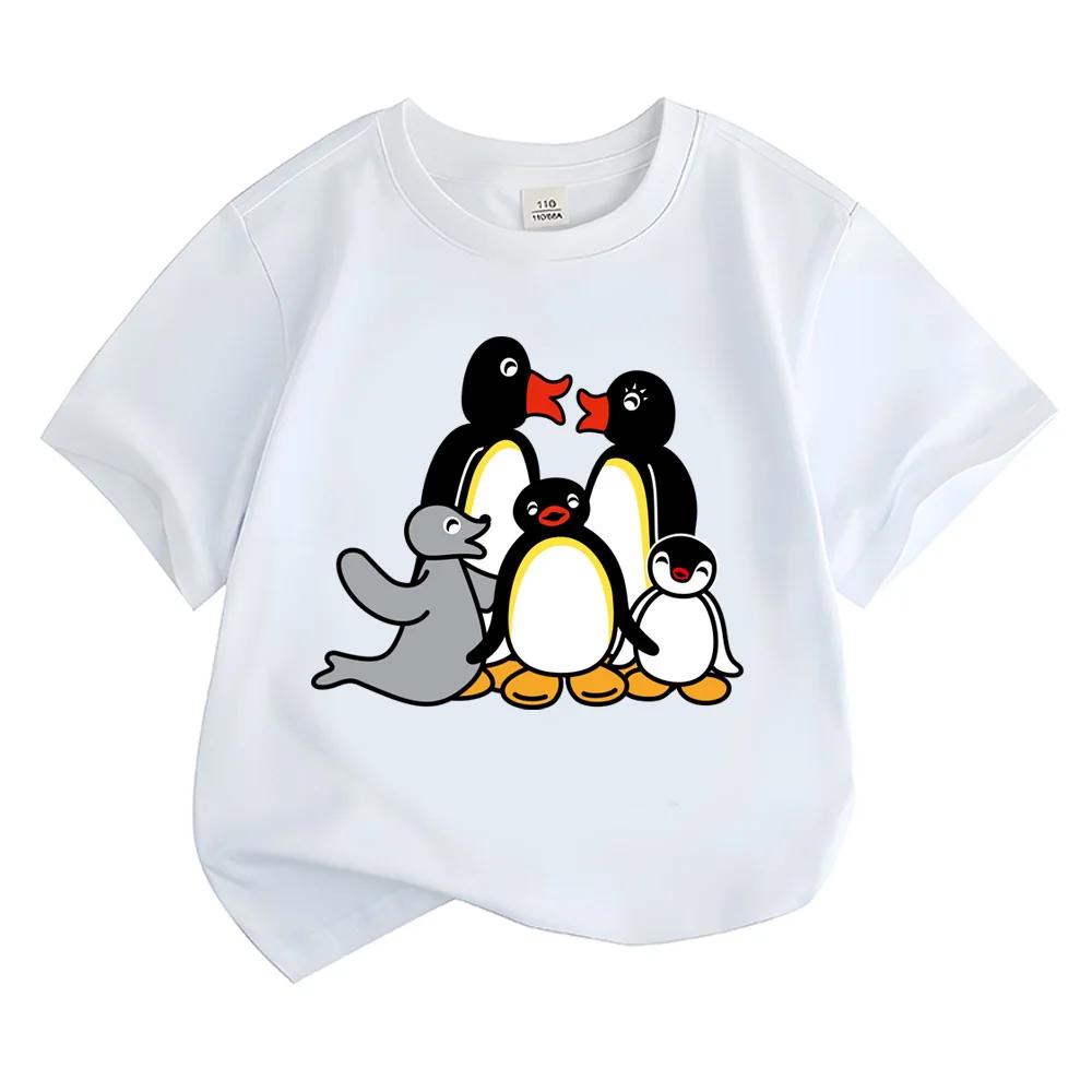 Lovely Ocean Animal Penguin Seal Print Children Black T Shirt Soft Polyester Short Sleeve Casual Daily Summer Wear For Kids