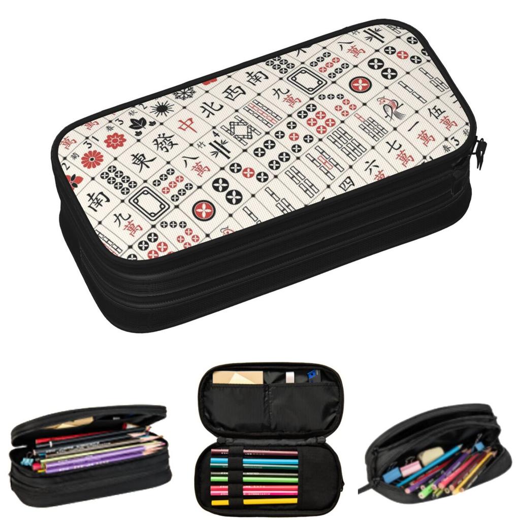 Mahjong Tile Pattern Pencil Cases for Students Gifts Pen Box Pencil Bag Large Storage Pencil Pouch