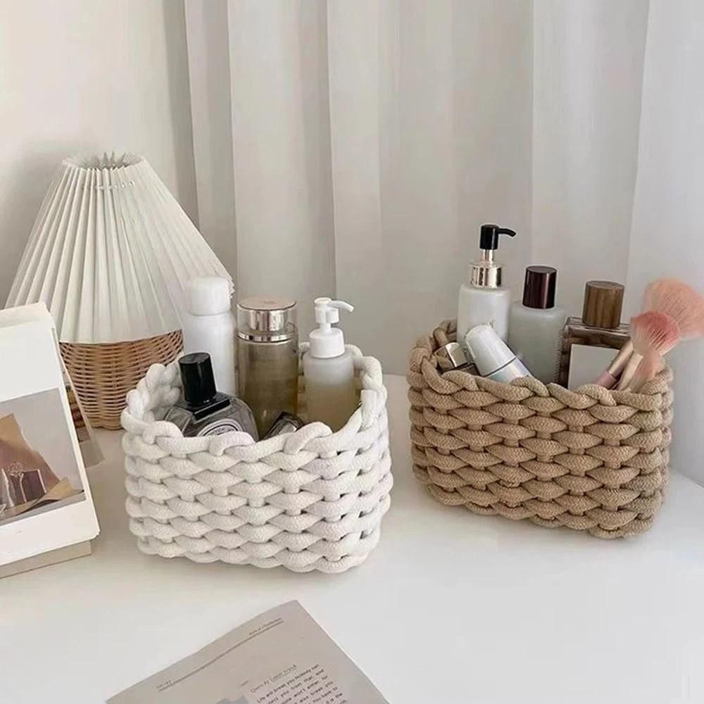 Rectangular Toy Storage Basket Nordic Style Cotton Rope Basket Desktop Organize Baskets  Bedroom