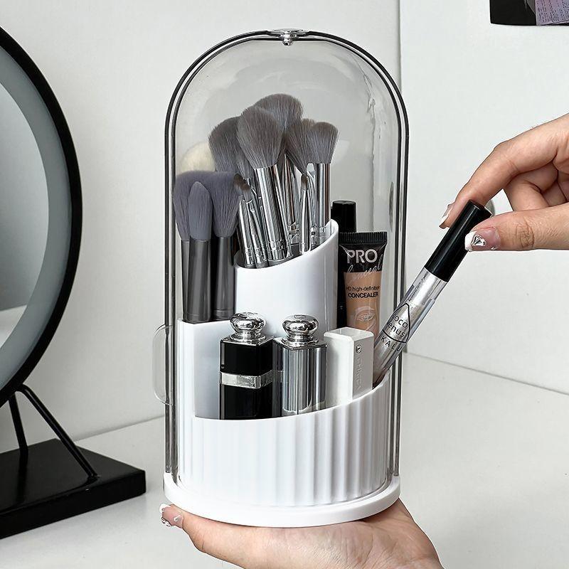 Luxury Large Capacity Dustproof Makeup Brush Storage Bucket Desktop Lipstick Organizer Box Office Rotating Pen Holder Dressing