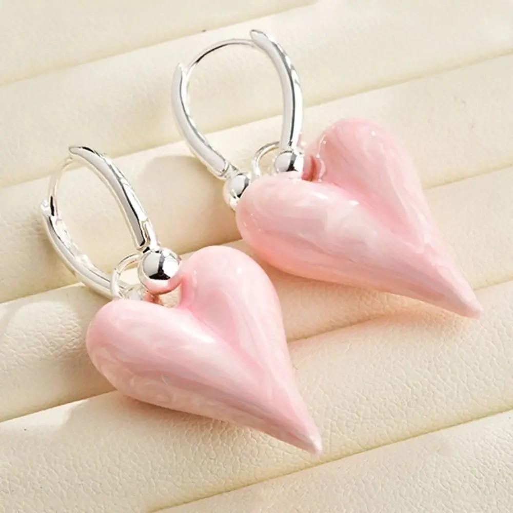 1Pair Fashion Creative Light Luxury Enamel Heart Pendant Earrings Elegant Temperament Women Daily Exquisite Jewelry Accessories