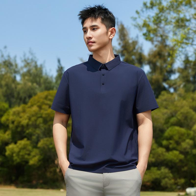 Unisex Summer Ice Silk Polo Shirt, Short Sleeve, Elastic Business-Casual, Custom Logo Option