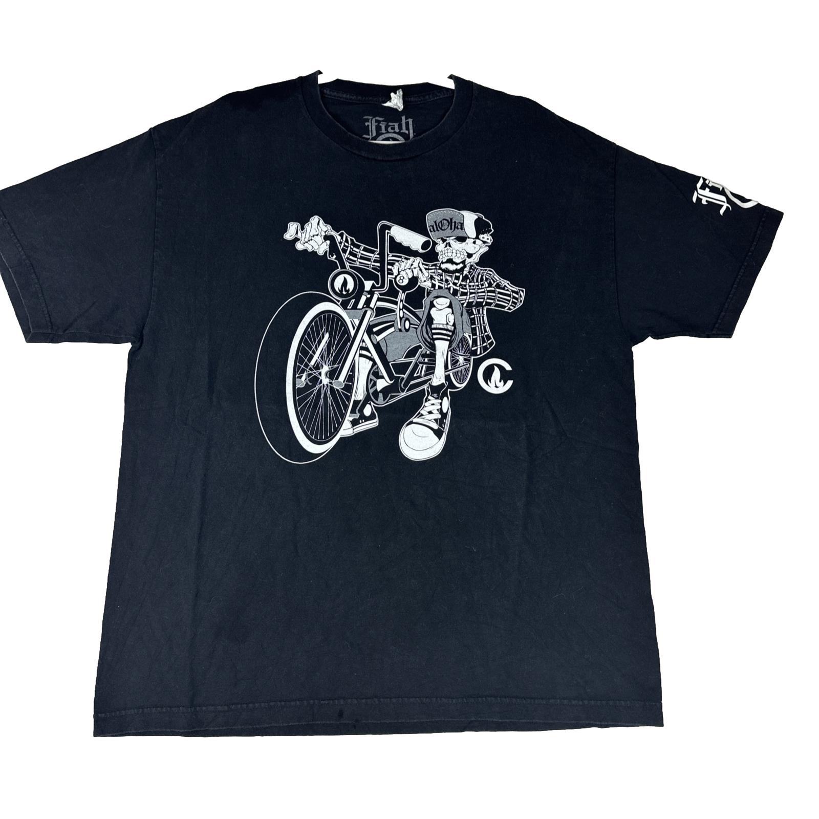 Vtg Y2K Fiah Aloha Skull T-Shirt Mens Biker Tattoo Motorbike Skeleton EUC S разноцветный