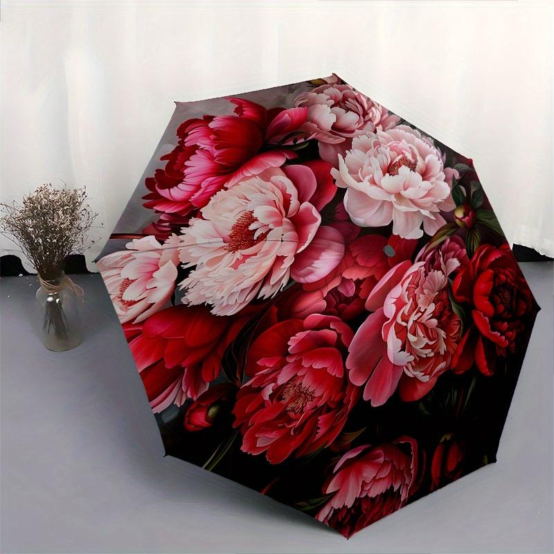 Peonies, Floral Theme 8 Bone Hand Automatic Folding Umbrella, Compact and Portable Design, A Perfect Gift for Birthday, Christmas or Busines
