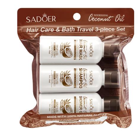 

Coconut Oil Hair Care and Body Wash Travel Set 3 Pieces 50ml Each Nourishing Hair and Skin Cleansing Essentials Suitable for Travel and Daily Use One Size