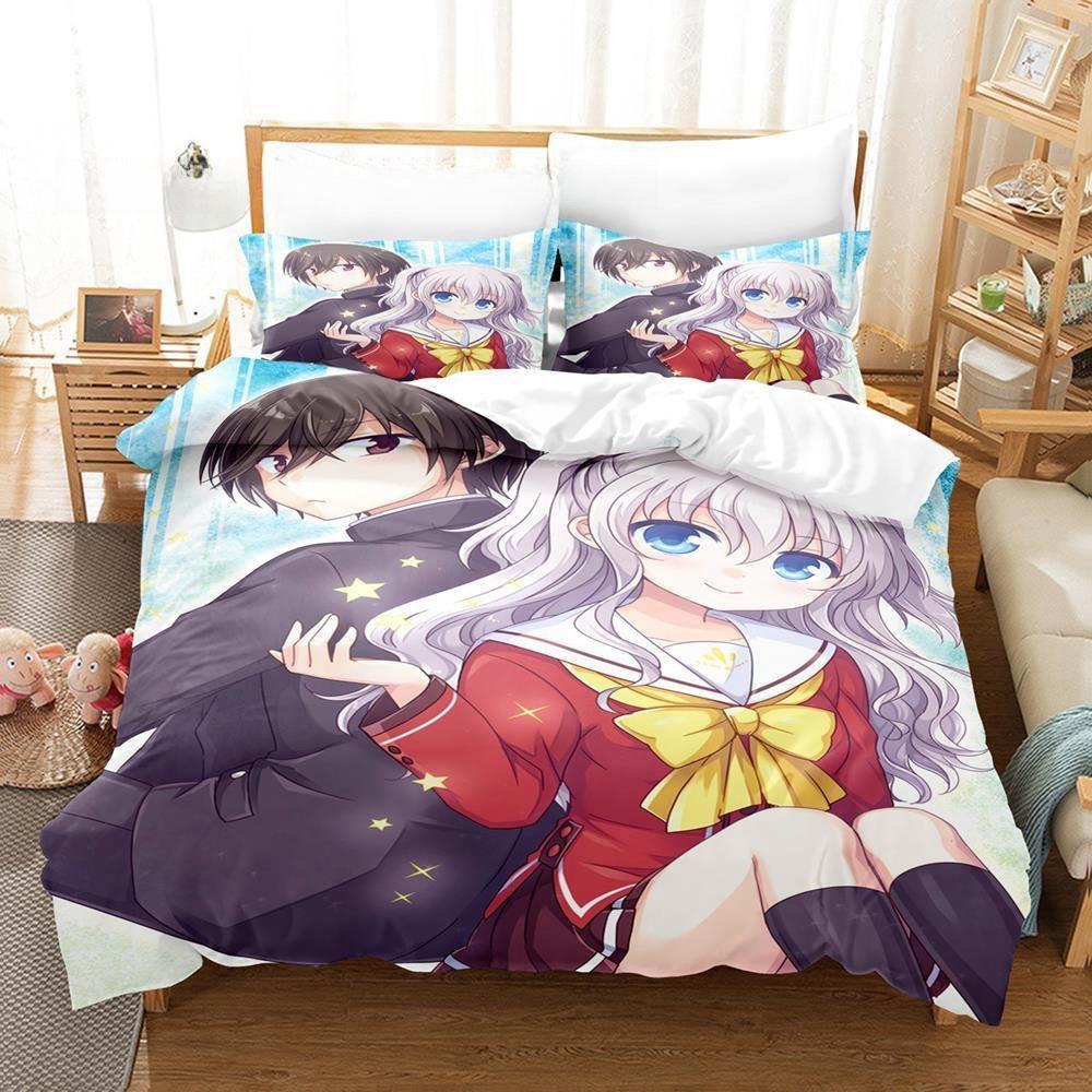New 3D Print Anime Kawaii Girls Charlotte Bedding Set Single Twin Full Queen King Size Bed Set Adult Kid Bedroom Duvetcover Sets