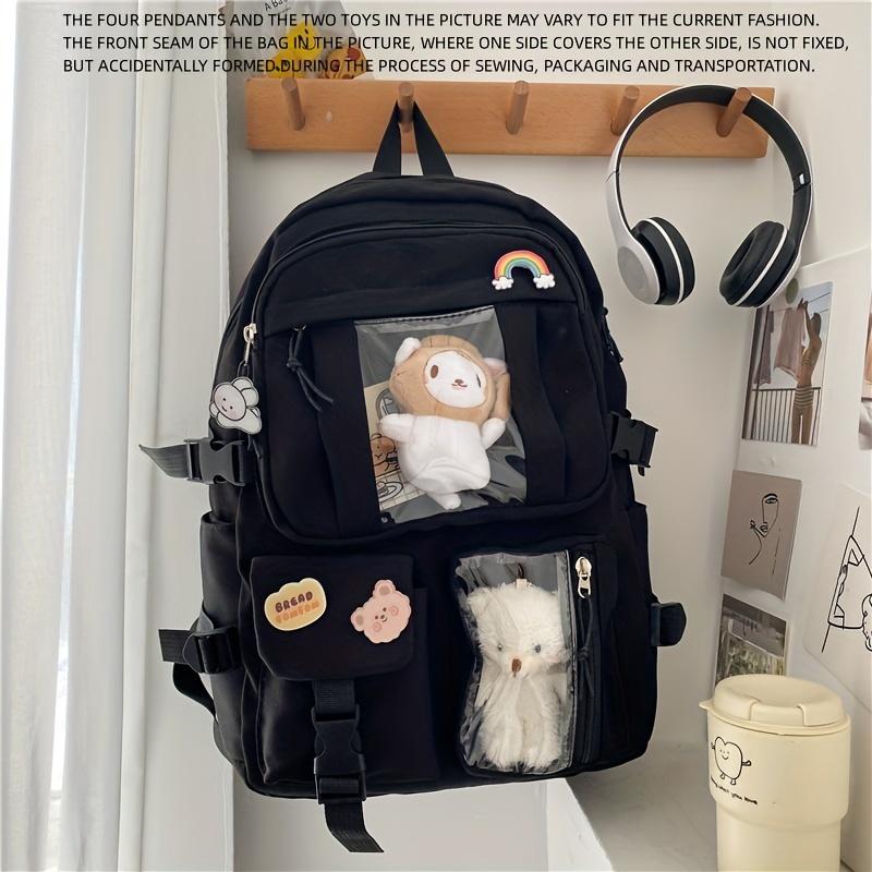 

Вместительный рюкзак Oxford для студентов - регулируемые плечевые ремни, несколько цветов, в комплект входит подвеска в виде сумки на молнии Black With Pendants чёрный