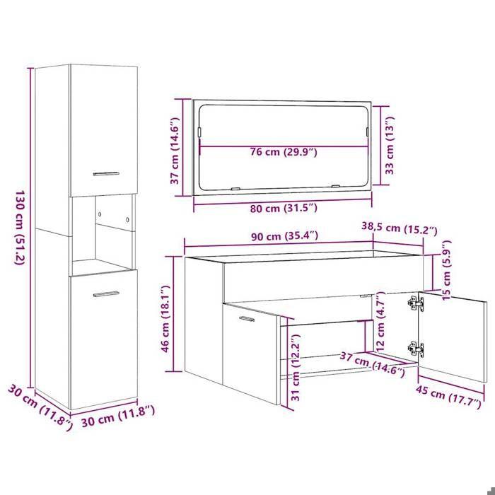 VidaXL Bathroom Furniture Set 4 Pcs Concrete Grey 3324875