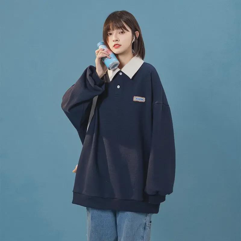 Men's Cream Yellow Loose Fit Polo Sweatshirt - BF Lazy Style, Spring/Autumn 2022 All-Match Jacket