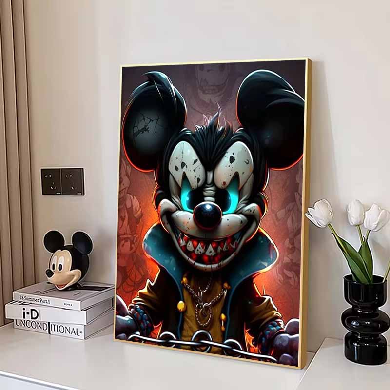 Disney Diamond Painting Dark Style Mickey Mouse Trendy Art Painting, Cartoon 5D Diamond Cross Stitch Mosaic Home Decor Gift