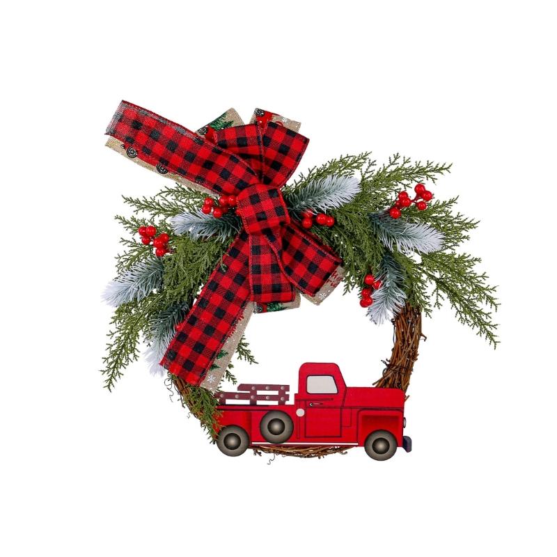 

Retro Truck Holiday Wreath Decoration Christmas Berries Wreath For Front Door Mantels Tabletop Centerpieces Display 1