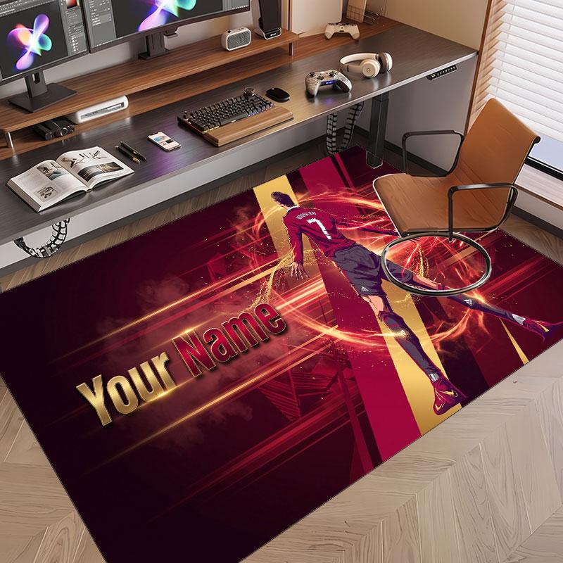 Custom Rug Cristiano Ronaldo Pattern Print Name Text Soft Non‑Slip Floor Carpet for Home Indoor Decoration