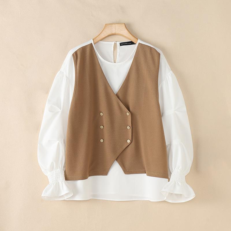 

ZANZEA Women Casual Round Neck Long Sleeve Loose Patchwork Blouse 3XL хакі