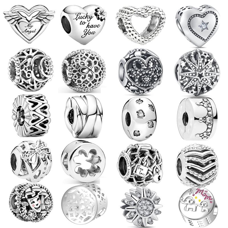 New 925 Sterling copper Circular Bead Flower Tree Dog claws Charm Fit Original Pantaro Bracelet For Girl DIY Zircon Making Gift