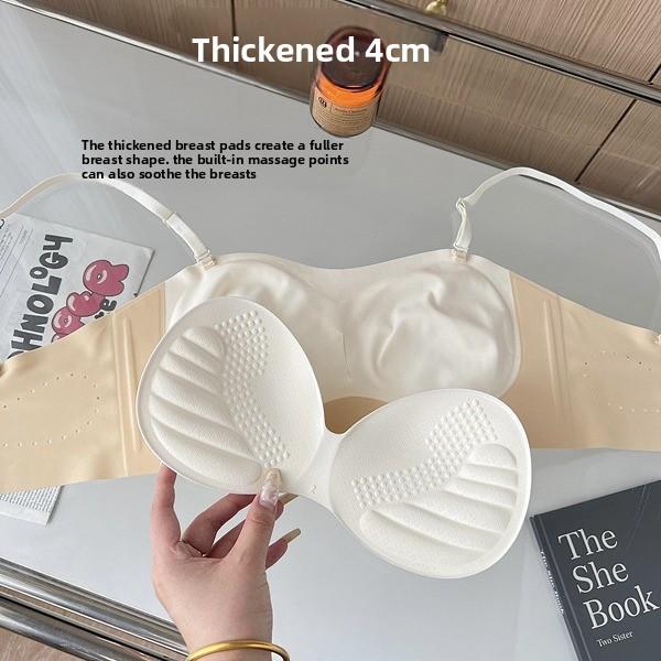 4cm Thick Push Out Solid Color Bandeau Bra, Summer One-Piece Seamless Versatile Teen Girls Strapless Bra