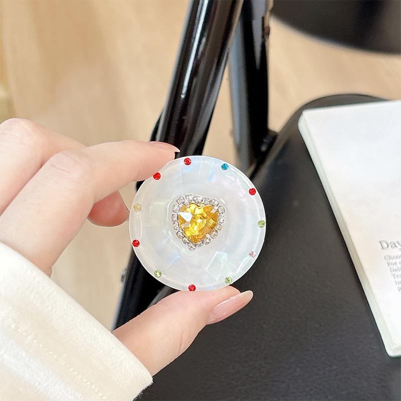 Colorful Heart Rhinestone Phone Holder: Magnetic, Retractable, Portable Finger Ring
