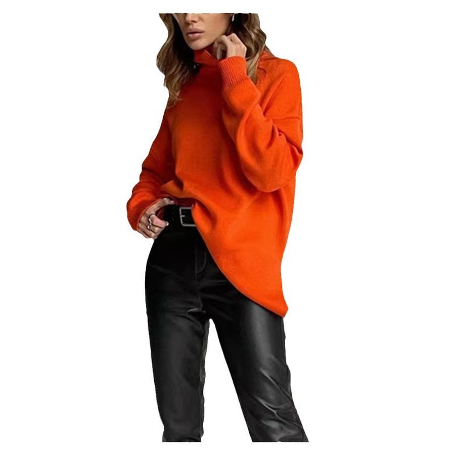 Trendy Oversized Knit Sweater with High Neck for Women - Autumn/Winter Ready
