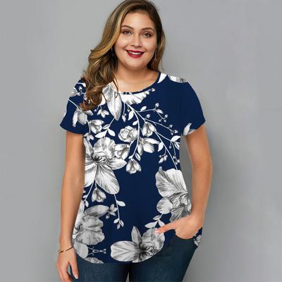 Summer O-Neck Womens T-Shirt Oversized Clothes Harajuku Casual Loose Top Floral Print Funny T-Shirt for Ladies Pullover Street