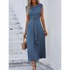 Elegant Sleeveless Front Thin Straps Belted Midi Dress for Summer Women's Solid Color Party A-Line Dress Slim Fit Fashion Evening Dresses