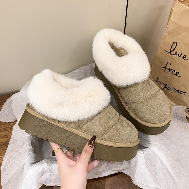 

Women s Large Size Fur Mouth Soft Sole Winter Warm Fur One Anti-slip Snow Boots Padded Lined Ankle Boots Outdoor Sports Cotton Boots 35 хакі