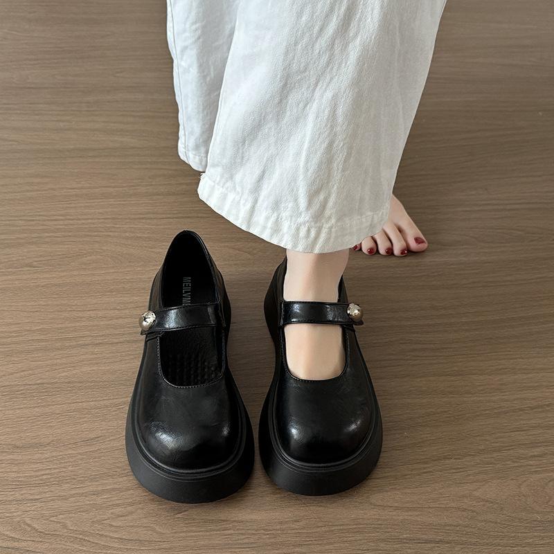 Japanese Jk Velcro Small Leather Shoes Women's 2025 Spring and Summer New Platform Muffin Women's Shoes British Style Mary Jane Single Shoes