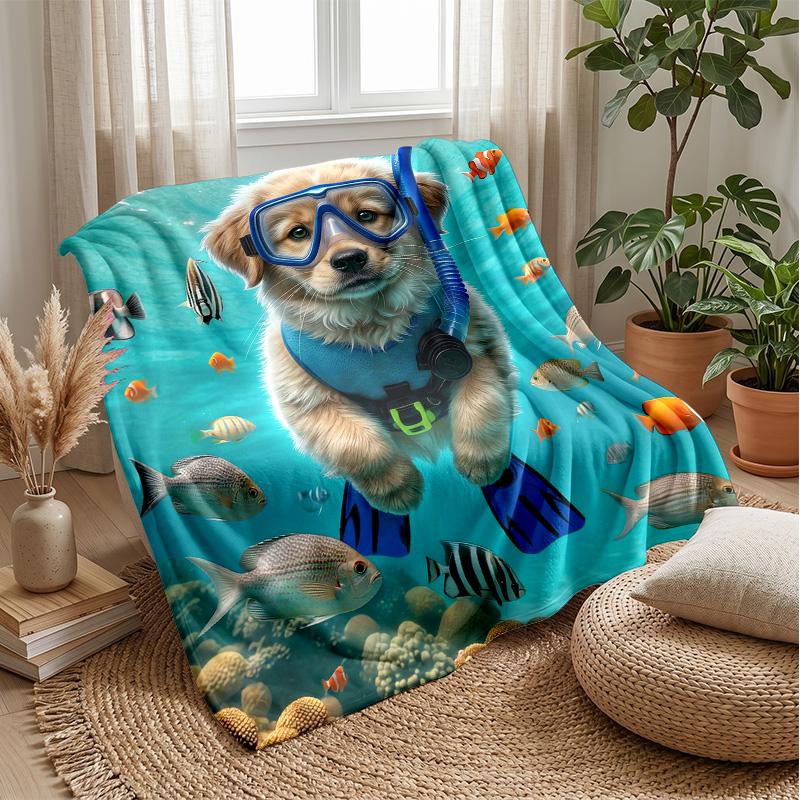 Underwater Puppy Adventure Theme blanket Lightweight Warm Flannel Blanket Decorative Throw Blanket for Home Decoration