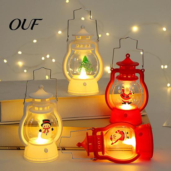 LED Warm Light Lamp Christmas Lantern Night Light, Retro Santa/Snowman/Tree Handheld Oil with Decorative Holiday LED, Cute Tabletop Decor, Xmas