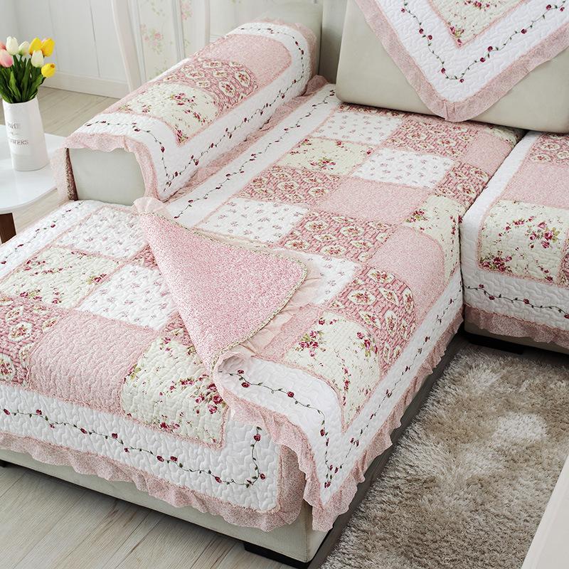 Spring and Autumn Cotton Sofa Cushion Quilted Rural Fresh and Elegant Non Slip Small Flower Lovely Girl Combination Sofa Cover