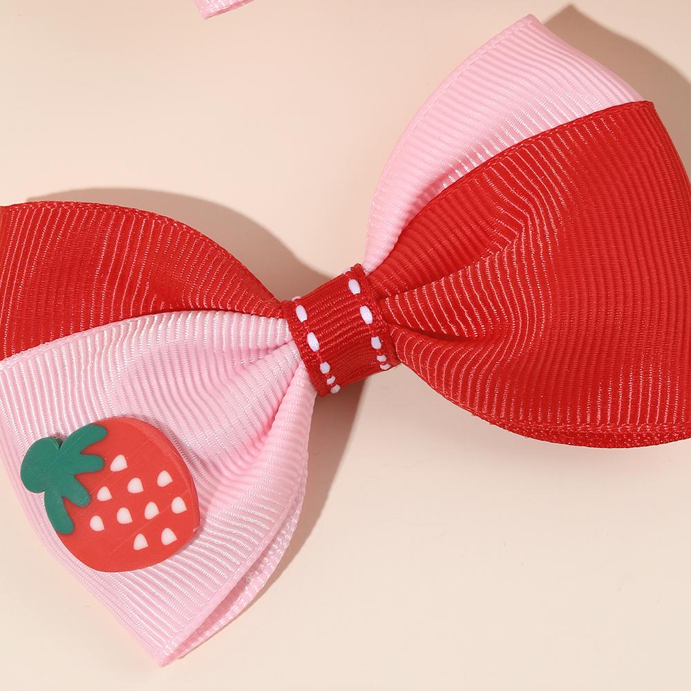 2Pcs Kids Strawberry Bow Side Hair Clips Sweet Candy Two-tone Color Hairpin Grosgrain Ribbon Barrette For Girls Hair Accessories