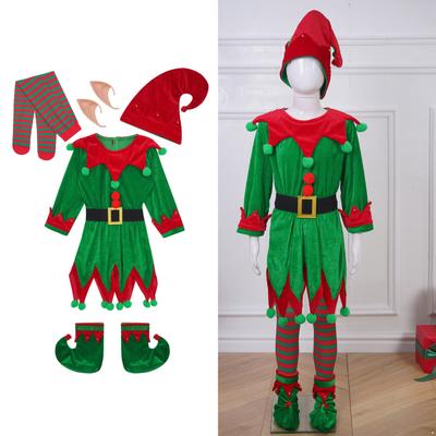 Vánoční dětský skřítek kostým Vánoční pomocník Santa Claus Efektní oblečení pro chlapce Dívky 6dílná sada vánočního oblečení