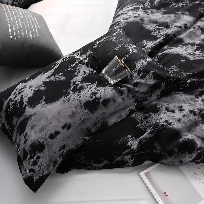 3PCS/set Black Marble Pattern Sanding Bedding Set Duvet Cover+Pillowase, Bedroom Bed Set, King Queen Double (Excluding Filler)