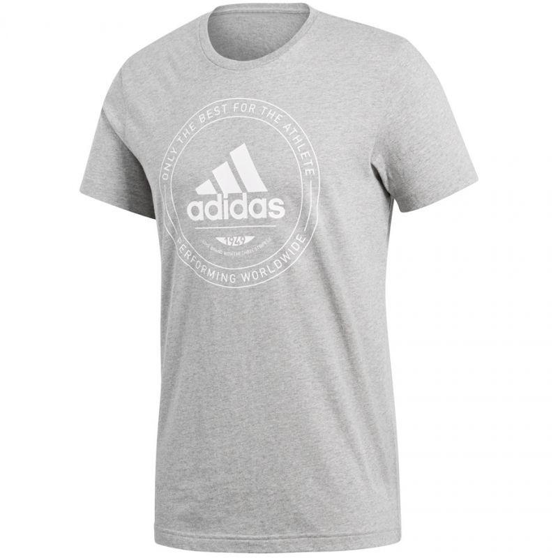 Adidas Graphic Emblem Comfortable Versatile Round Neck Short Sleeve T-Shirt Men Tops Gray CV4518