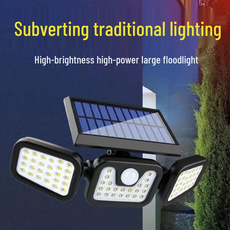 New Rotatable LED Solar Wall Lamp - Three-Head, Waterproof, Motion Sensor, Outdoor Courtyard and Street Light
