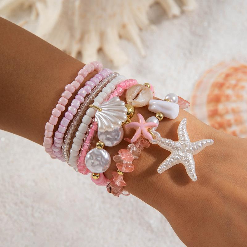 Bohemian meter beaded multi-layer stacked elastic bracelet contrasting color women's bracelet set
