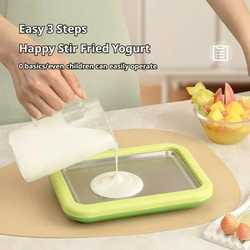 Ice Cream Roll Maker Machine With 2 Scrapers Ice Cream Maker Plate Multifunctional Diy Frozen Yogurt Maker Homemade Stir-fried