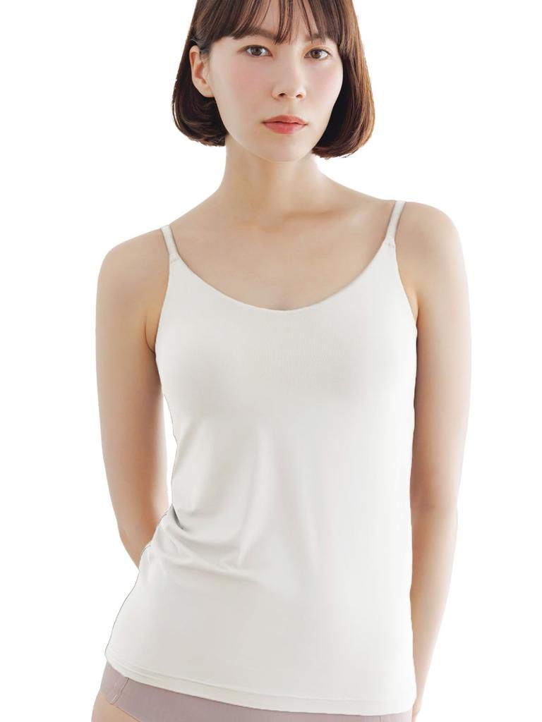 Bra Top Camisole with Cups Innerwear Bra Cami Shapewear [Bambi Water] [Patented] Women's (LL, White)