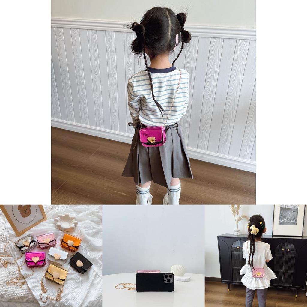 Pu Childrens Shoulder Bag With Heart Shape Mirror Surface For Girls Kindergarten Daily Use