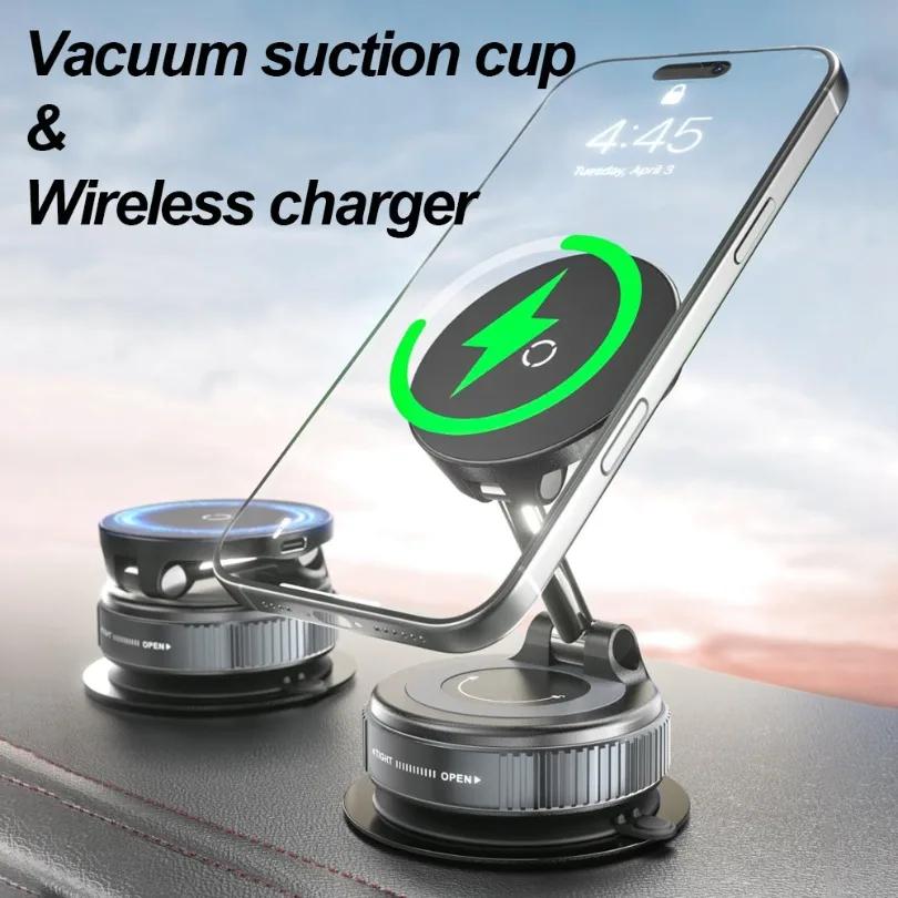 Car Phone Holder 360° Rotating  Foldable Vacuum Magnetic Mount Fast Charging Station for iPhone 17 16 15 14 13 12 Samsung