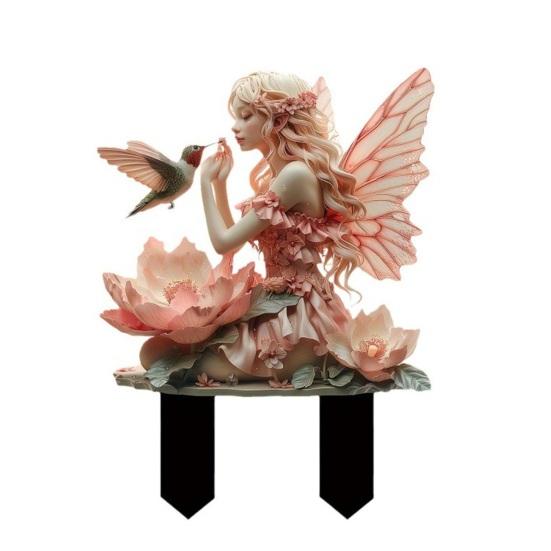 Flower Fairy Garden Fairy Garden Fairy Hummingbird Stake 2D Acrylic Decoration Waterproof Yard