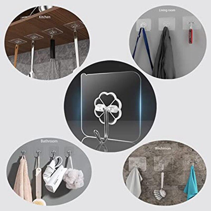 10Pcs Door Hook Adhesive Wall Hooks Transparent Anti-skid Traceless Heavy Duty Stick On Hook Bathroom Kitchen Wall Stickers